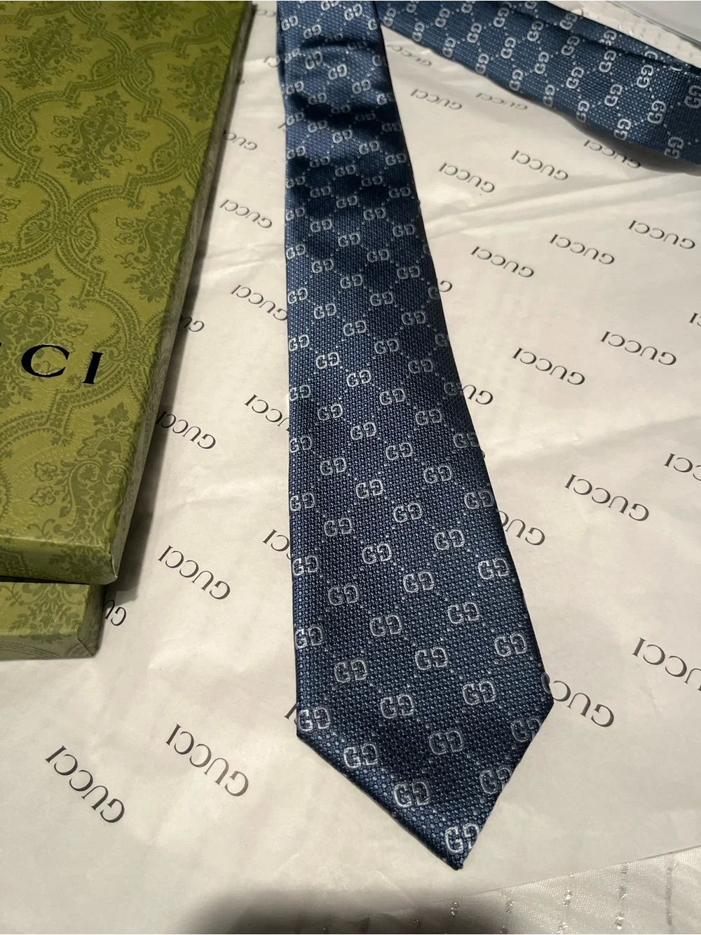 Gucci Men’s Blue GG Logo Silk Tie